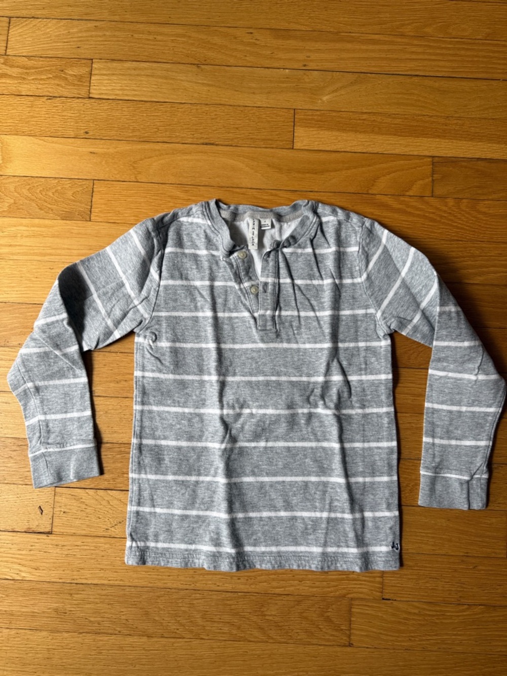 Janie and Jack Gray and White Striped Long Sleeve Henley Tee
